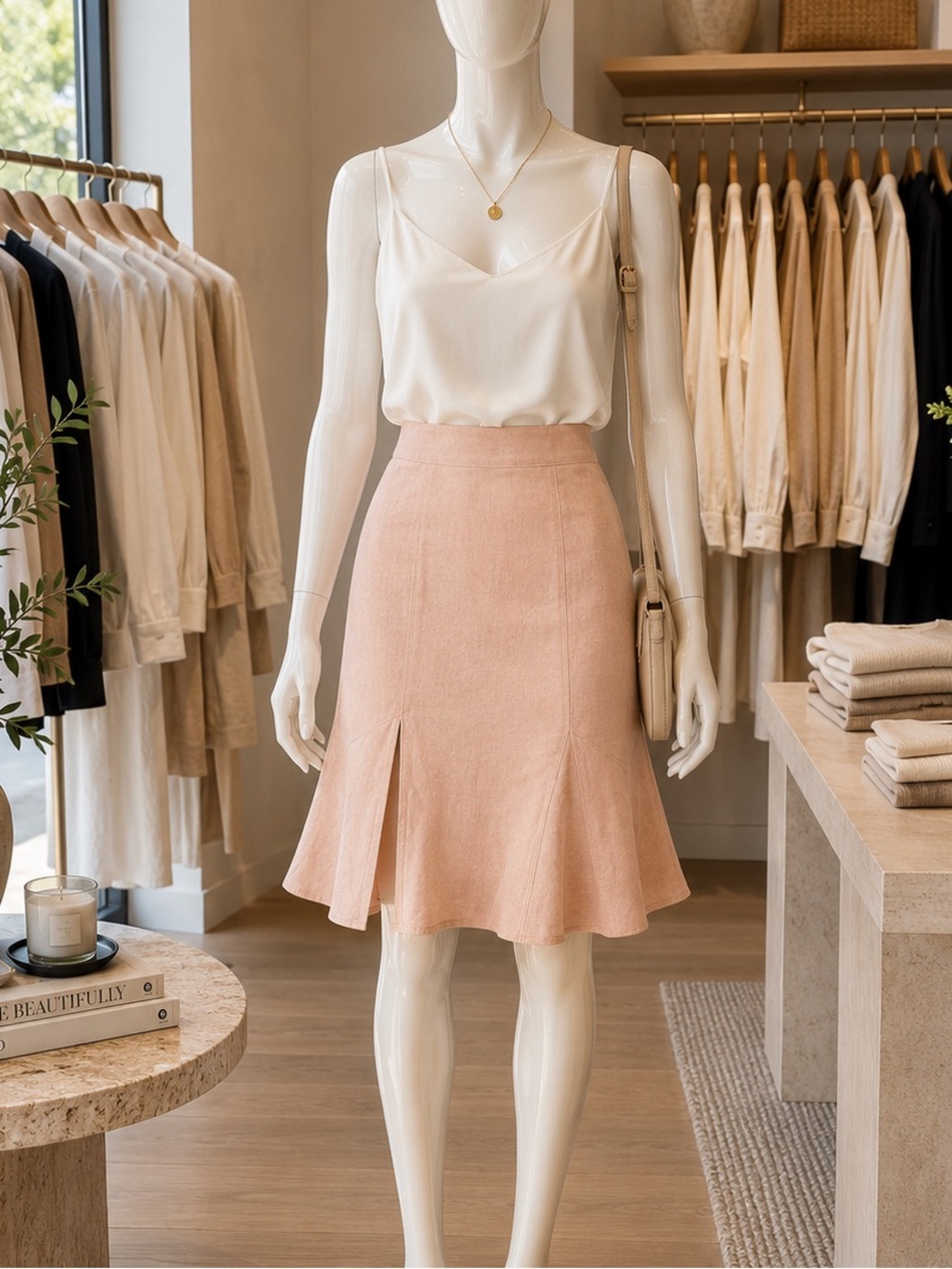 Lida Baday Linen Silk Blend A-Line Skirt Blush Pink Size 6